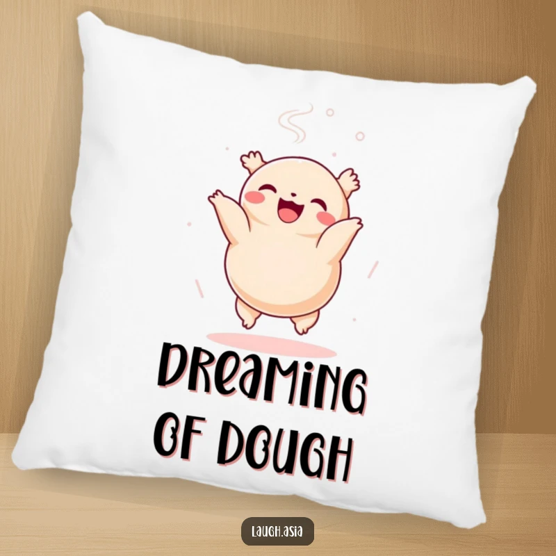 Funny dumpling somersault pillow, a cheerful steamy character doing a delightful flip, soft and decorative cushion.