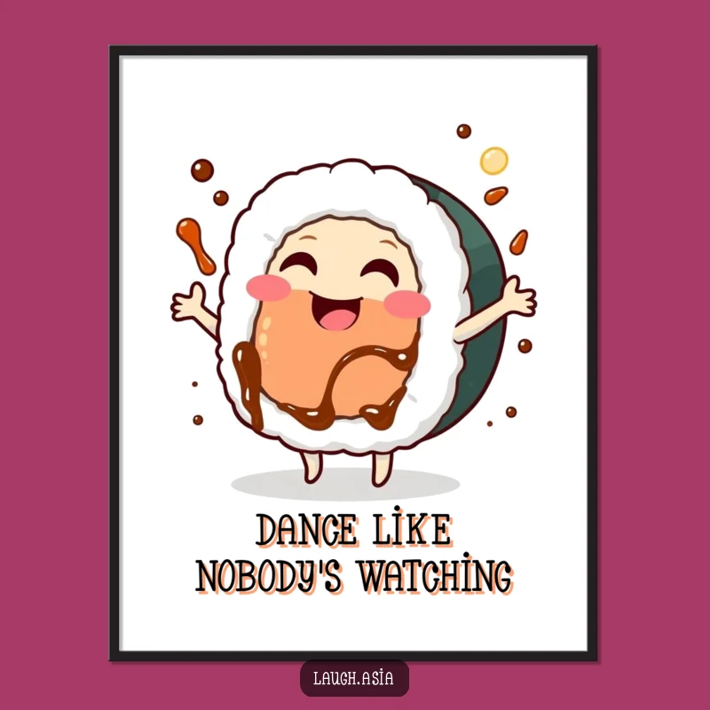 Funny Sushi Roll Dancing Poster - Joyful Wall Art for Kitchen Decor Gift