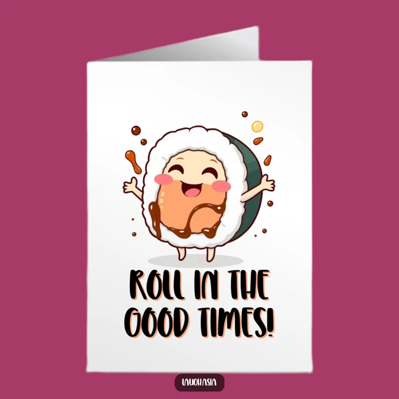 Free Printable Birthday Card: Funny Dancing Sushi Roll, Perfect Downloadable Gift!