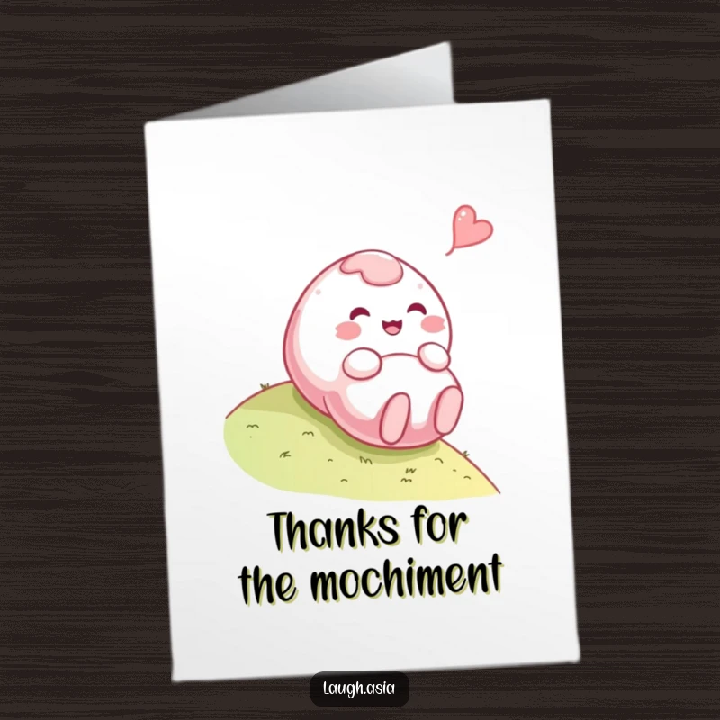 Funny Free Printable Thank You Card: A giggling mochi character tumbles down a hill, a downloadable thank you note.